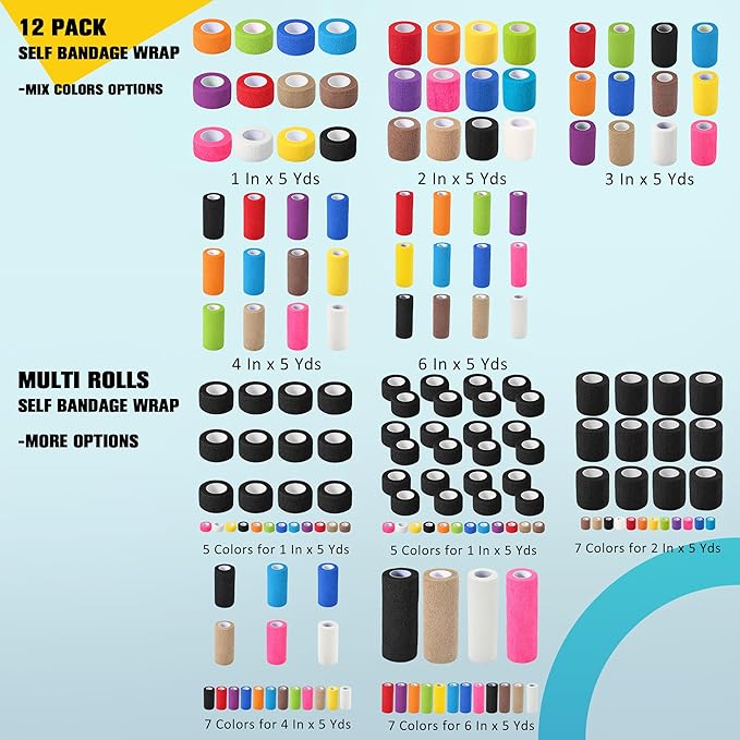 8 Pack Self Adhesive Bandage Wrap, 3 in x 5 Yards Non-Woven Self Adherent Cohesive Bandage, Vet Wrap Wound Tape for Thumb Finger Wrist Knee Ankle, Mix Colors