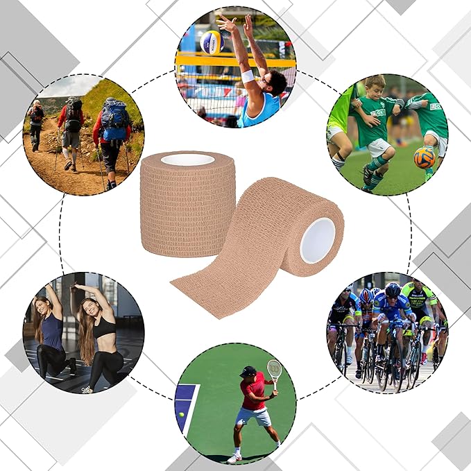 8 Rolls Cohesive Bandage 2” x 5 Yards Self Adherent Bandage Wrap Breathable Vet Tape Elastic Adhesive Bandage for Sports, Wrist, Ankle, Tattoo Wraps(Light Brown)
