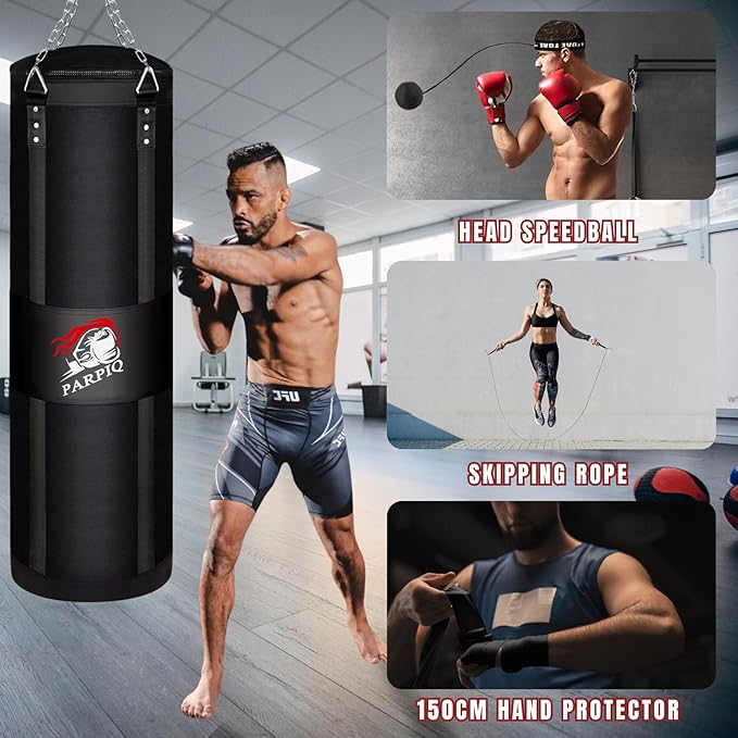 Hanging Punching Bag for Adults, 4ft New Upgrade Canvas Heavy Boxing Bag Set, Punching Bag with 12oz Boxing Gloves for MMA Kickboxing Muay Thai Training Home(Unfilled)