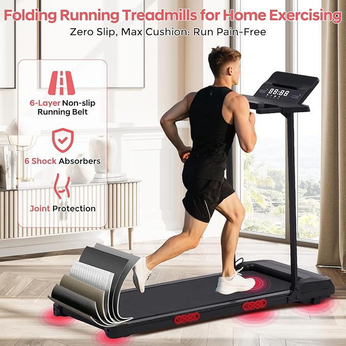 Walking Pad Treadmill with Handle Bar, 3.5HP Compact Electric Walking Pads Treadmills with Handles for Home Apartment Small, 0.6-10MPH Portable Foldable Folding Small Treadmill Home, 400LBS Capacity