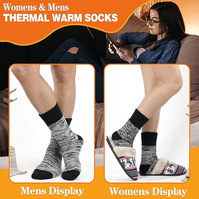 3 Pairs Warm Thermal Socks for Women & Men Winter Ski Thick Boot Insulated Socks for Cold Weather