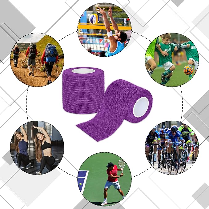 8 Rolls Cohesive Bandage 2” x 5 Yards Self Adherent Bandage Wrap Breathable Vet Tape Elastic Adhesive Bandage for Sports, Wrist, Ankle, Tattoo Wraps(Purple)