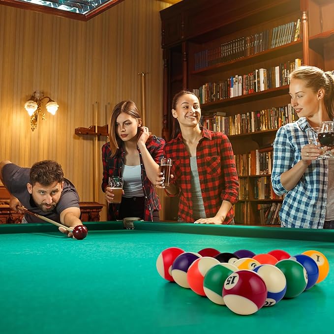 31 Pcs Billiard Accessory Kit Billiard Pool Table Balls with Triangle and Diamond Ball Holder Cue Chalks Pool Table Brush Set