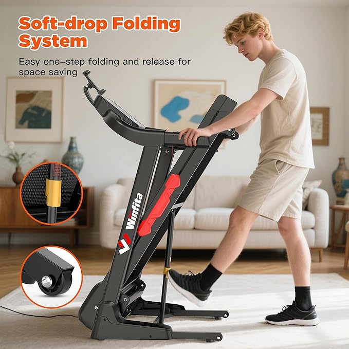 3.5HP Folding Treadmills for Home with Incline Optional, 300 lbs Capacity, 8.0MPH Speed, 17'' Wide Belt, App, Bluetooth Connection, 64 Programs, USB Charging Port, BMI Detector for Home Use