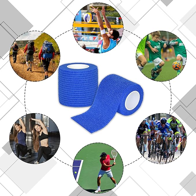 8 Rolls Cohesive Bandage 2” x 5 Yards Self Adherent Bandage Wrap Breathable Vet Tape Elastic Adhesive Bandage for Sports, Wrist, Ankle, Tattoo Wraps(Blue)