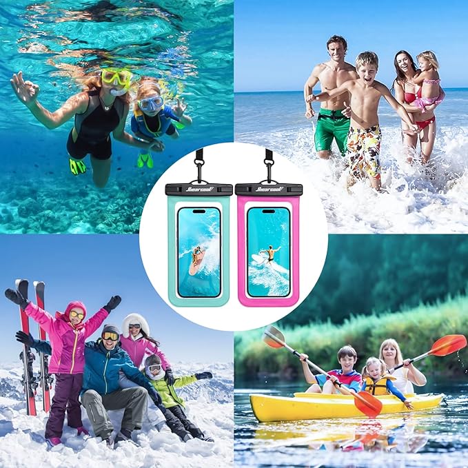 Hiearcool Waterproof Phone Pouch,Waterproof Phone Case for iPhone 17 16 15 14 13 Pro Max,IPX8 Phone Waterproof Pouch for Beach Cruise Ship Travel Essentials Green&Bright Red-2Pack