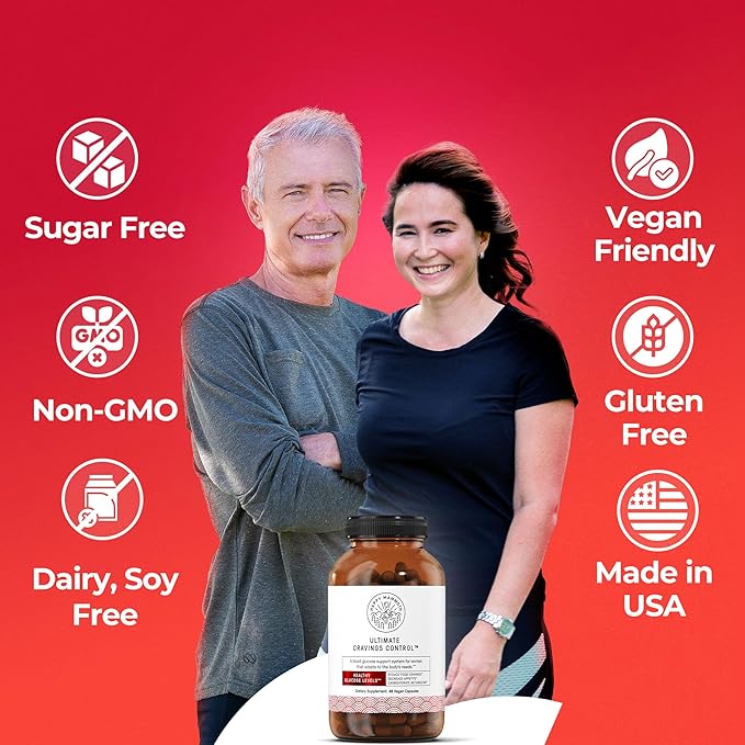 Happy Mammoth Ultimate Cravings Control – Sugar & Carb Cravings Support, Chromium, Natural Appetite Management & Metabolism Supplement for Adults, Non-GMO, No Gluten, Dairy, Soy or Sugar, 48 Capsules