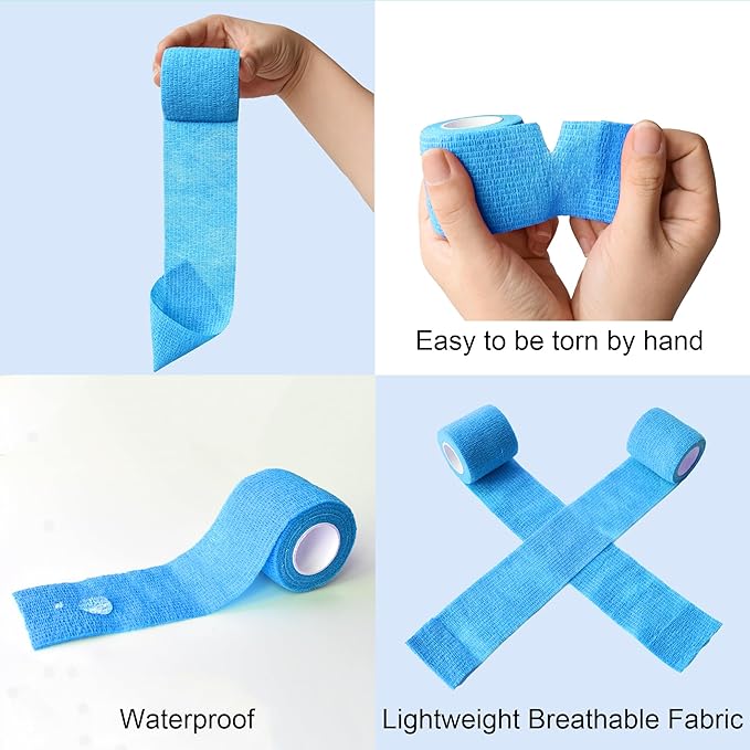 10 Pack Self Adherent Bandage Wrap Elastic Cohesive Bandage Self Adhesive Tape Vet Wrap Tape 2 Size (8Pack 2'' and 2Pack 1''), Light Blue