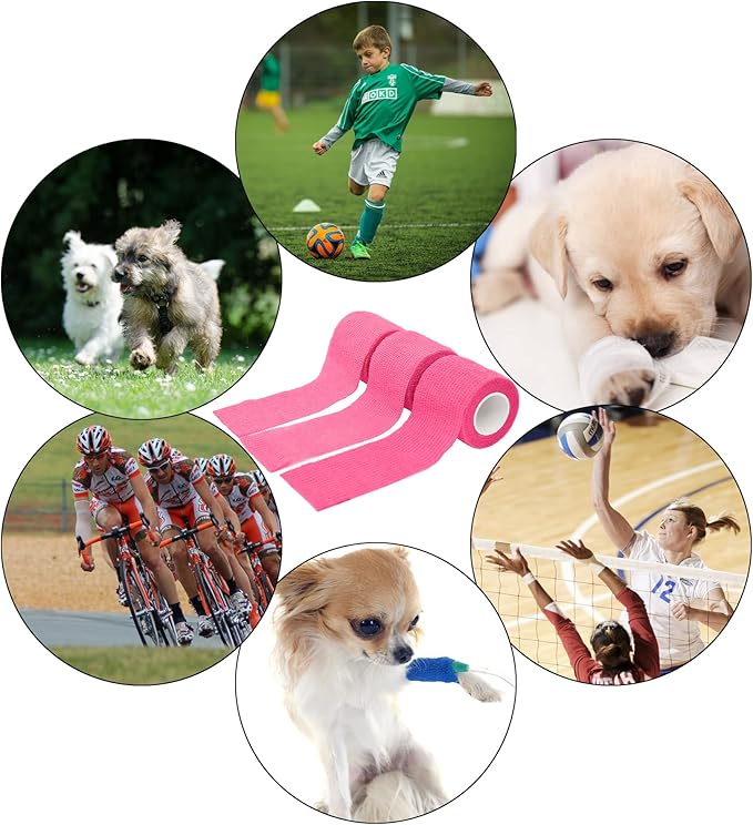 6 Pack 2 Inches Self Adhesive Bandage Wrap Breathable Cohesive Bandage Elastic Tape for Pets, Athletic, Sports, Wrist, Knee, Ankle(5 Yards Per Roll, Pink)