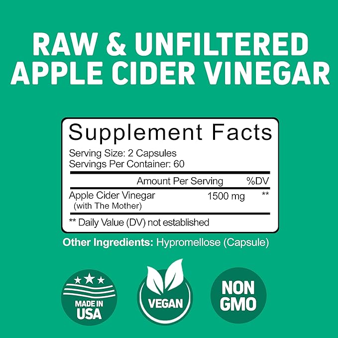 Herbtonics Raw Apple Cider Vinegar Capsules 1500mg with Mother | Weight Management, Detox & Digestion Formula with GLP-1 Support | Unfiltered ACV for Metabolic Support | 120 Vegan Capsules