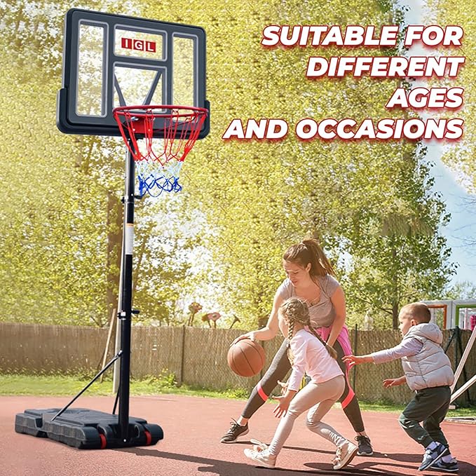 IGL Portable Basketball Hoop, 5.6-10FT Adjustable Basketball Goal System, 44 Inch Outdoor Basketball Hoop & Goals for Kids, Youth, and Adults in The Backyard, Driveway with PC Backboard