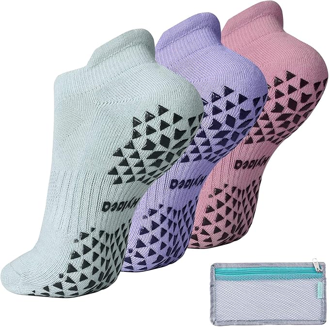 Hylaea Unisex Non Slip Socks with Grip for Yoga, Hospital, Pilates, Barre | Ankle, Cushioned