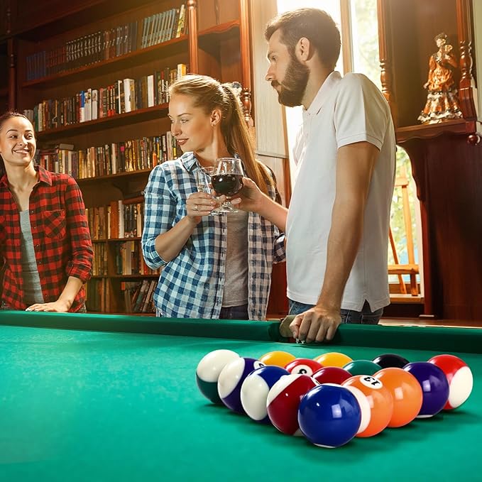 31 Pcs Billiard Accessory Kit Billiard Pool Table Balls with Triangle and Diamond Ball Holder Cue Chalks Pool Table Brush Set