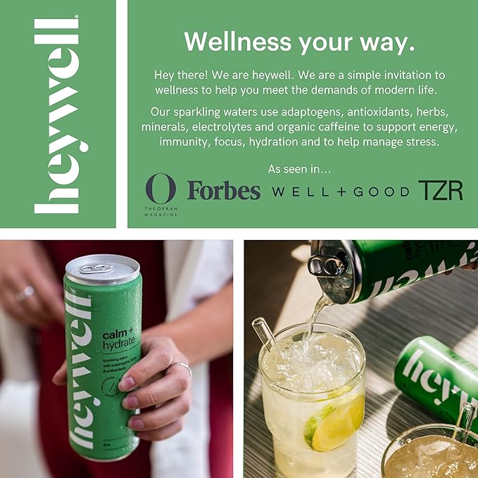 Heywell Sparkling Adaptogenic Drink, Citrus Variety Pack, 12 Fluid Ounce (Pack of 12) - Organic, Non GMO, Vegan, Gluten Free, Dairy Free (12 Pack, Citrus Variety Pack)