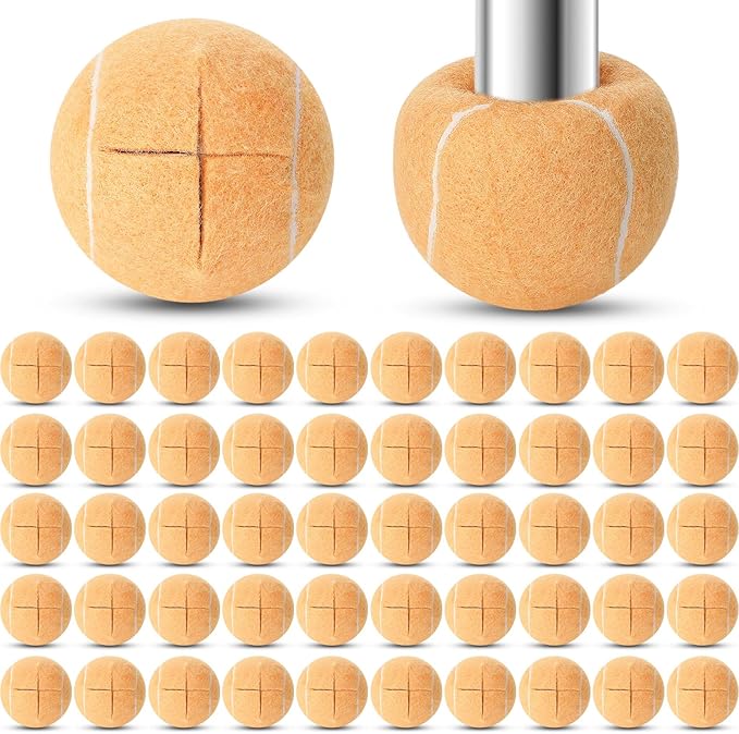 24 Pcs Precut Tennis Balls for Furniture Legs and Floor Protection Chairs Desks Furniture Tennis Balls for Chairs Feet Long Lasting Foot Covers(Beige)