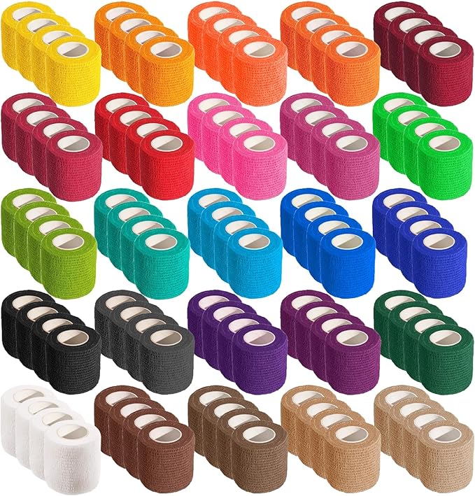 100 Rolls Self Adhesive Bandage Wrap 2 inch Cohesive Bandage Wrap Stretch Bandages Wraps Tape Color Elastic Self-Adherent Tape for Wrist Ankle Sports Swelling Sprains(Rich Color)