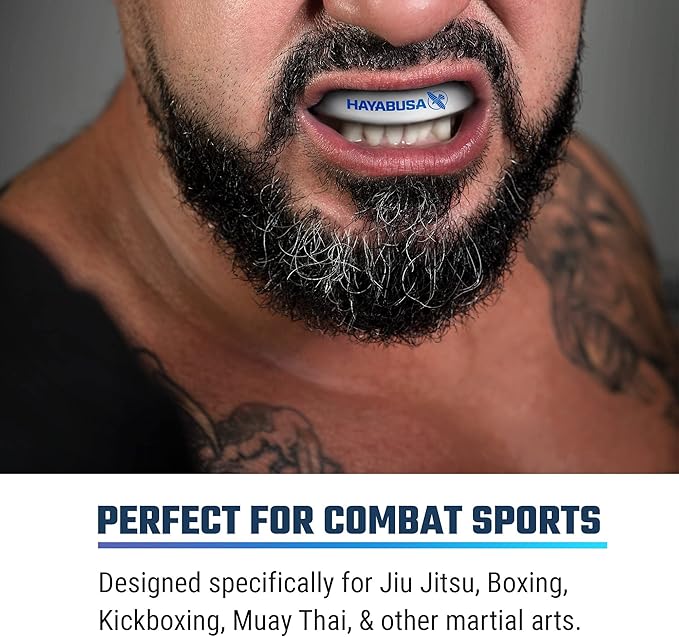 Hayabusa Combat Sports Mouth Guard Youth, Kids and Adult Sizes Comes with Case - White/Red, Adult