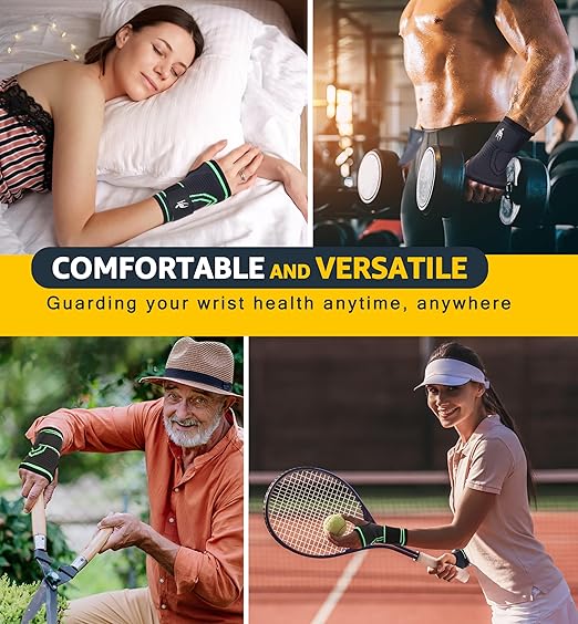 HiRui 2-Pack Wrist Brace Wrist Wraps, Hand Compression Sleeves with Wrist Straps Support for Fitness Weightlifting MTB Tendonitis Carpal Tunnel Arthritis Pain Relief (Black, Small)