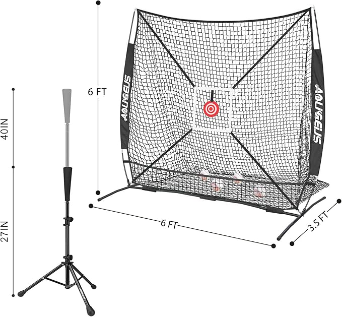 6'X6' Baseball Softball Practice Net,Pitching Net,Batting Net,with Bonus Strike Zone,Target and Bow Frame,for Hitting,Pitching,Catching