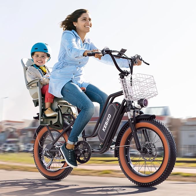 2 Seater Electric Bike, 48V 20AH(๐๐๐๐๐) Large Removable Battery, ๐๐๐๐๐ Peak Motor, 20"x 4.0" Fat Tire Ebike for Adults, 80+Miles Max,30+MPH, City Couple E Bike for All Terrain
