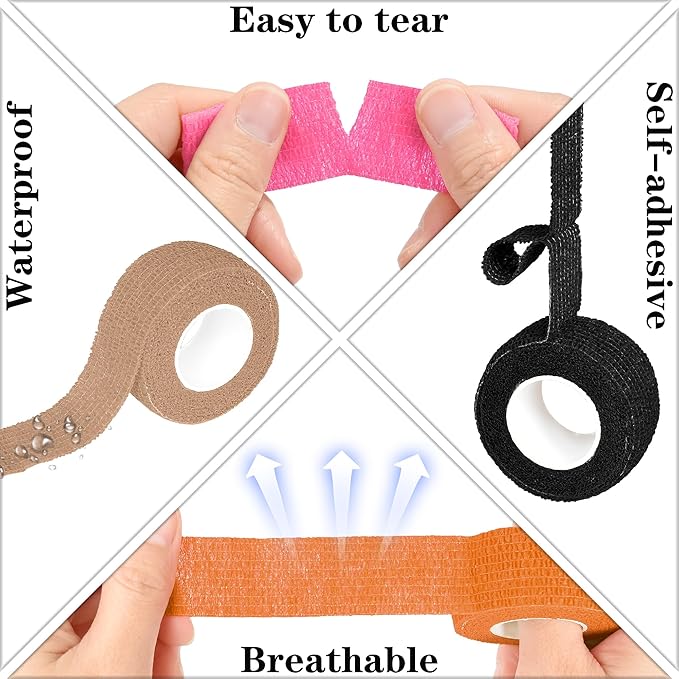 8 Rolls 1” Cohesive Bandage Self Adherent Bandage Wrap Breathable Vet Tape Elastic Adhesive Bandage for Sports, Wrist, Ankle, Tattoo Wraps(Light Brown)