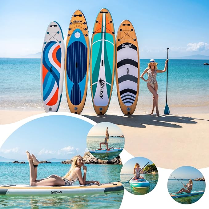 Inflatable Stand Up Paddle Board: Uboway Inflatable Kayak Paddle Board with Premium SUP Accessories, Non-Slip Comfort Deck with Backpack, Bonus Dry Bag & Hand Pump, Sup Board for Yoga Fishing Surf
