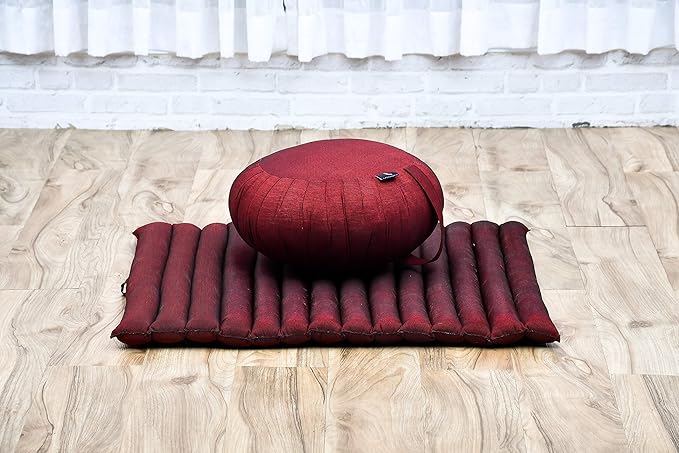 Leewadee Meditation Cushion Set – 1 Round Zafu Meditation Pillow and 1 Square Roll-Up Zabuton Meditation Mat, Pillows Bundle Filled with Kapok