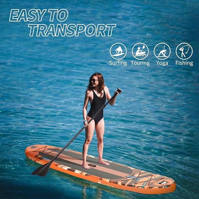 Inflatable Stand Up Paddle Board, 10'x30''x6'' Ultra-Light Paddleboards for All Skill Levels with SUP Accessories, Paddle, Fins, Leash, SUP Pump, Backpack