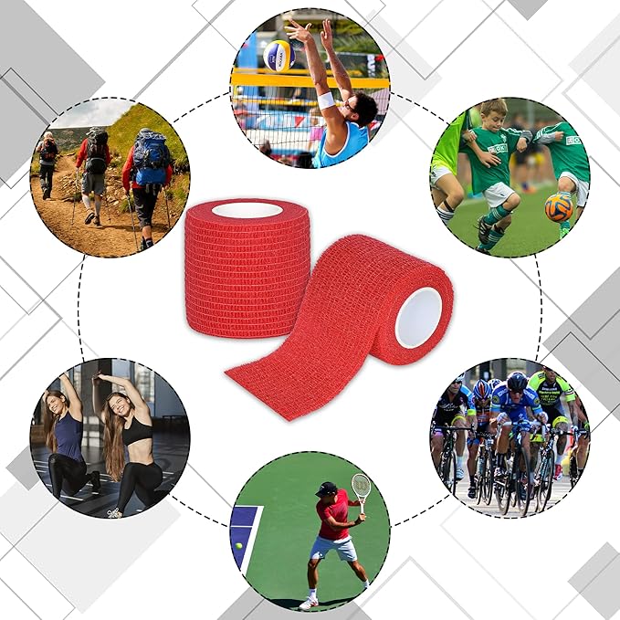 8 Rolls Cohesive Bandage 2” x 5 Yards Self Adherent Bandage Wrap Breathable Vet Tape Elastic Adhesive Bandage for Sports, Wrist, Ankle, Tattoo Wraps(Red)