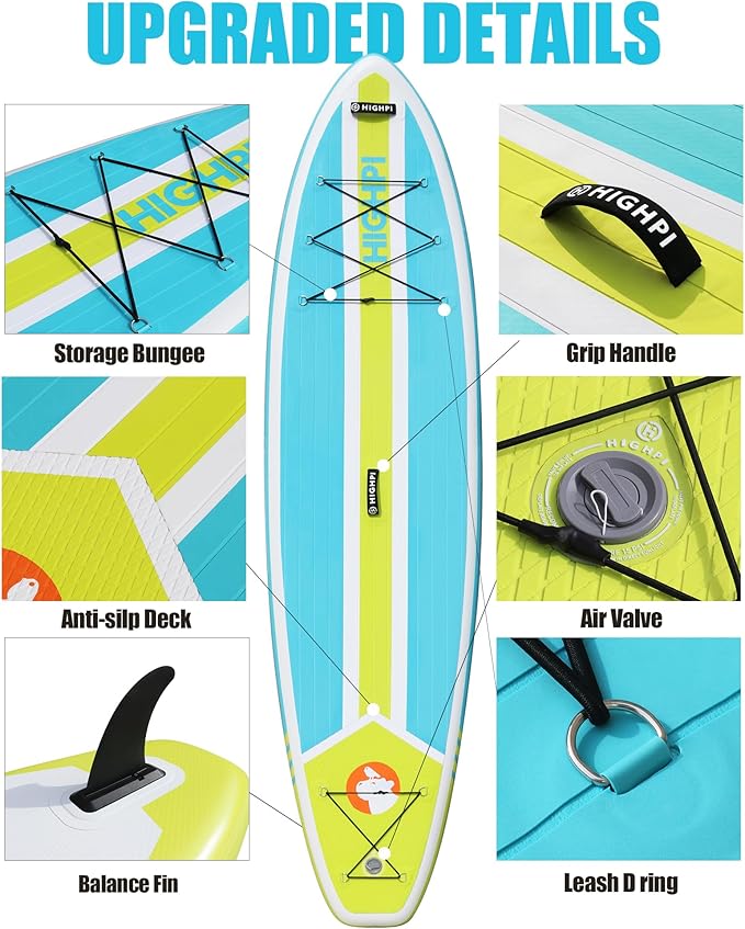 Highpi Inflatable Stand Up Paddle Board for Youth and Adults – Wide Sup with Premium Accessories, Blow Up Paddleboard for Surfing, Fishing, Yoga & More