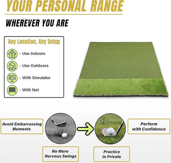 6x4ft Extra Large & 5x4ft Extra Thick Premium Golf Mat | Golf Mats Practice Indoor, Outdoor, or with Simulator/Net | Durable Golf Hitting Mat with Tees