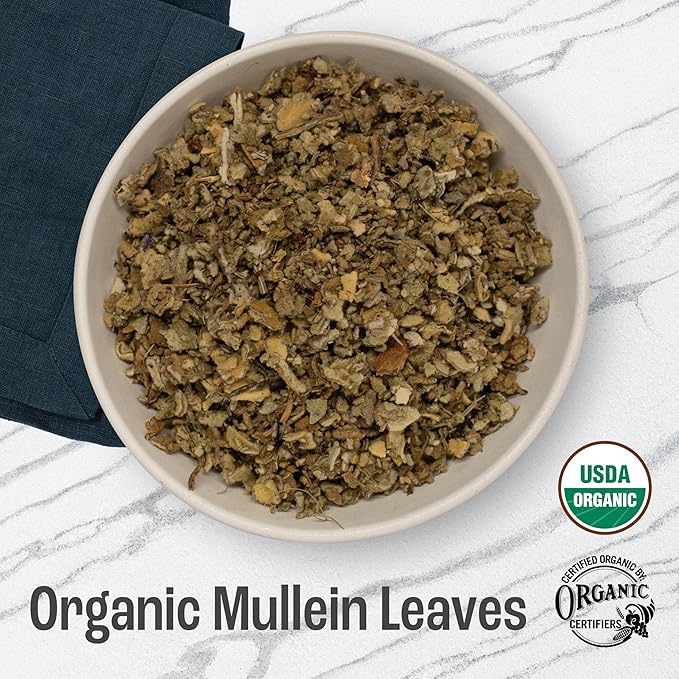 J Mac Botanicals Organic Mullein Leaves (16 oz) Certified USDA Organic. Loose Leaf Mullein Herbal Tea