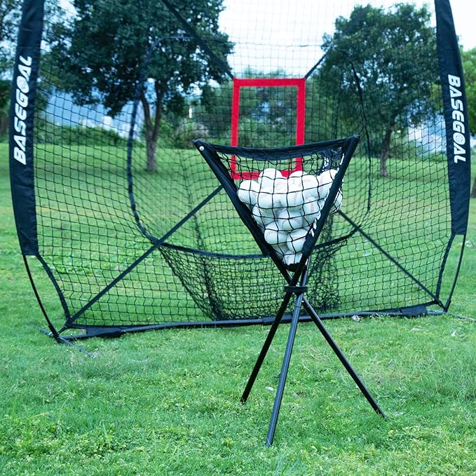 7'×7' Baseball Softball Practice Net,Baseball Backstop,with Batting Tee,Ball Caddy,for Hitting Pitching Batting Catching with Bow Frame,Bonus Strike Zone,Portable and Foldable