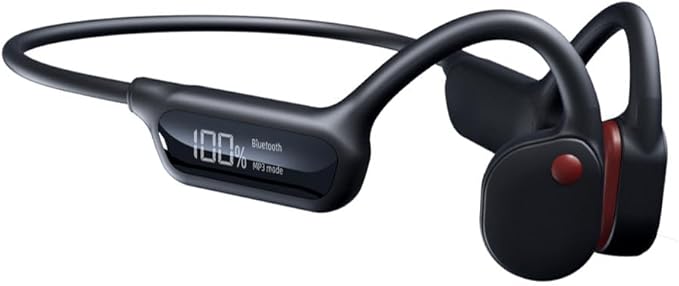 IHAO Swimming Headphones True Bone Conduction Open Ear Headset MP3 Player Built-in 32G Memory IP68 Underwater Waterproof Stereo Bluetooth Earphone for Driving Bicycling Running Skiing-X10 Black