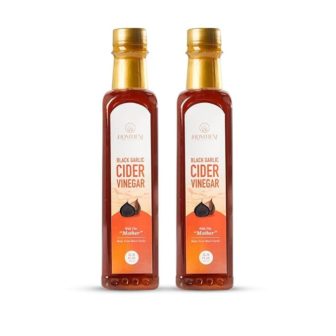 Homtiem Black Garlic Cider Vinegar – Naturally Fermented Vinegar Made with Black Garlic and Cider Vinegar, Gluten Free, Rich in Health Benefits, Ideal for Salad Dressings, Sauces, Drinks, and Healthy Recipes (350ml, Pack of 2)
