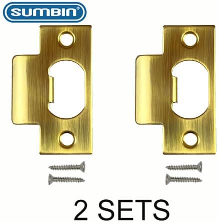 Heavy Duty Replacement Strike Plate T Lip Radius Corner for Knob or Lever Door Lock in Polish Brass Finish 2 PCS