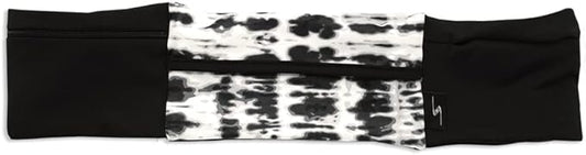 3 Pocket Adjustable Running Belt Waist Pack, Fanny Pack For Working Out With Sweat Resistant Backing, Holds All iPhone Models (Tie Dye/Black, Small/Medium)