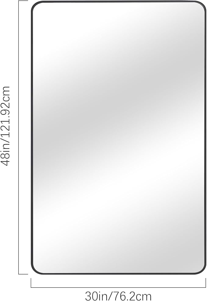 30" x 48"Bathroom Mirror, Matte Black Wall Mirror with Metal Frame, Decorative Rectangular Vanity Mirror for Bedroom Bathroom Living Room Entryway (Horizontal/Vertical)