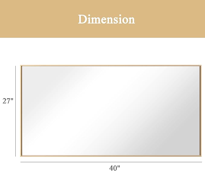 27x40 Inch Orange Gold Bathroom Mirror for Wall, Aluminum Frame Rectangle Rectangular Vanity Mirror, Modern Large for Bedroom, Living Room, Horizontal or Vertical