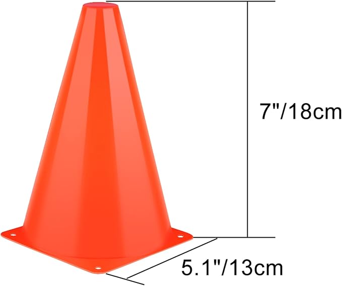 7 Inch Cones Sports, 24 Pack Orange Soccer Cones Agility Field Marker Plastic Traffic Training Cones for Basketball Football Skating Drills Practice - Indoor and Outdoor Festive Events Obstacle Course