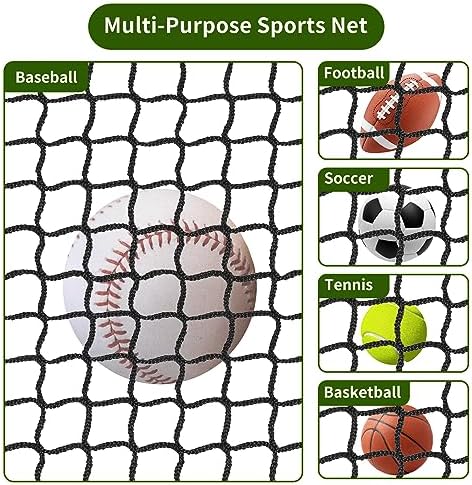Heavy Duty Baseball Softball Backstop Nets - 33FT Rope Sports Netting Barrier for Basketball Soccer Lacrosse Hockey