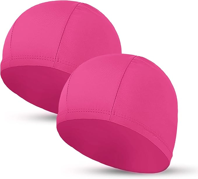 2pcs Cloth Swim Caps for Both Women & Men & Kids Fabric Durable Non-Waterproof Elastic Swimming Pool Cap Bathing Cap for Long and Short Hair