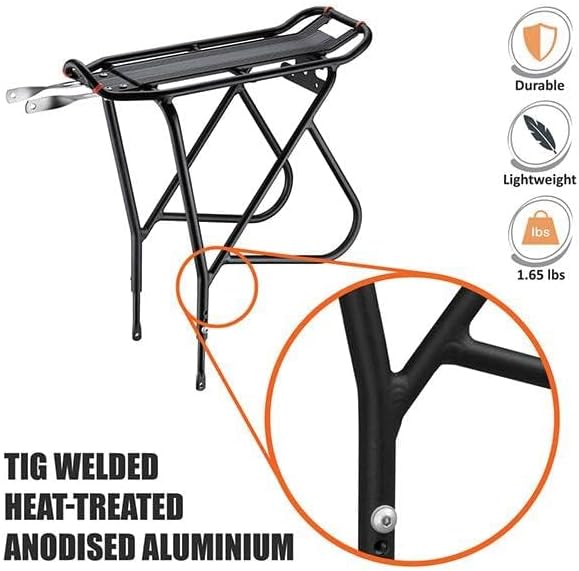 Ibera Bike Rack - Bicycle Touring Carrier Plus+ for Disc Brake/Non-Disc Brake Mount, Fat Tire Bikes, Frame-Mounted for Heavier Top & Side Loads, Height Adjustable for 26"-29" Frames