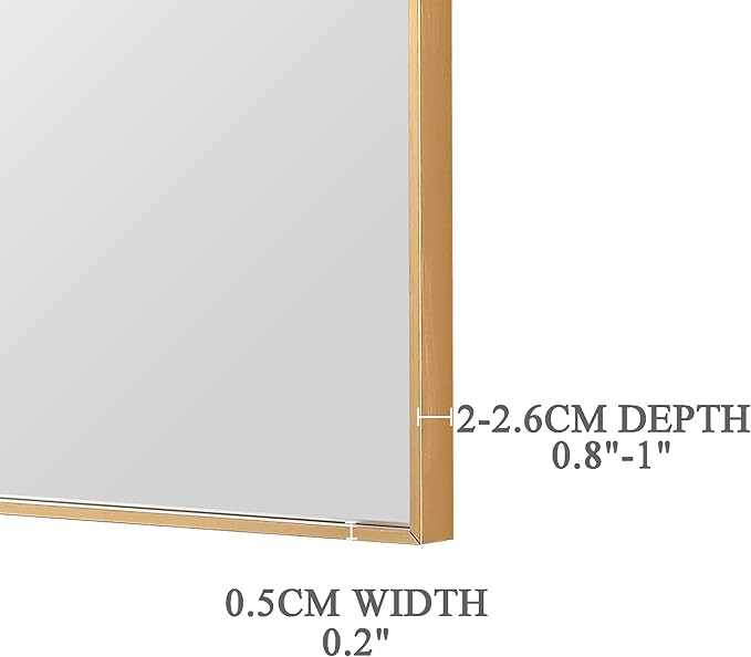 27x36 Inch Orange Gold Bathroom Mirror for Wall, Aluminum Frame Rectangle Rectangular Vanity Mirror, Modern Large for Bedroom, Living Room, Horizontal or Vertical