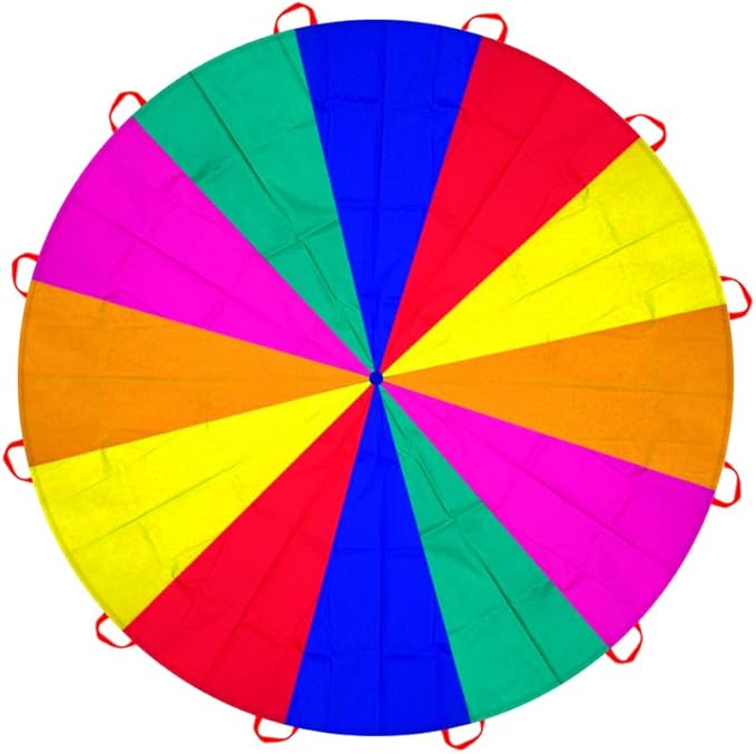 6.5ft/10ft/12ft/13ft/16.4ft/20ft Rainbow Parachute for Outdoor Party Games, Kids Play Parachute Group Cooperative Team Game Toys, Family Get-Together Entertainment