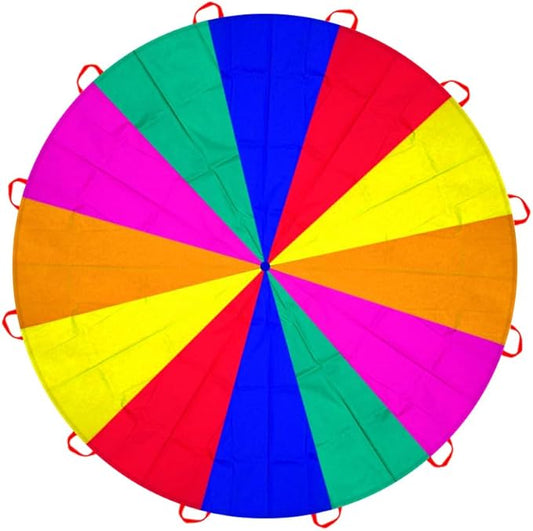 6.5ft/10ft/12ft/13ft/16.4ft/20ft Rainbow Parachute for Outdoor Party Games, Kids Play Parachute Group Cooperative Team Game Toys, Family Get-Together Entertainment