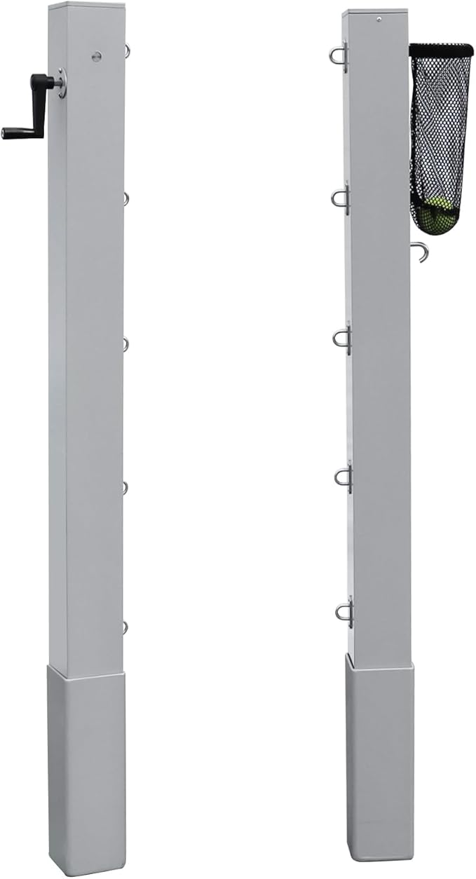 In Ground Tennis Net Set, 4'' Square Aluminum Alloy Posts and Heavy Duty Double-Layer Tennis Net, Unique Built-in Winder Design, Sturdy and Durable, Follows ITF Standards