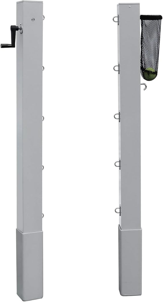 In Ground Tennis Net Set, 4'' Square Aluminum Alloy Posts and Heavy Duty Double-Layer Tennis Net, Unique Built-in Winder Design, Sturdy and Durable, Follows ITF Standards