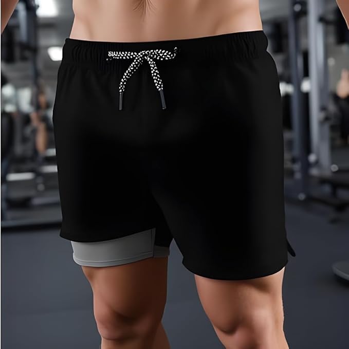 INGEAR Men's Athletic Stretch Workout Shorts Gym Quick Dry Running Trunks Boxer Lining