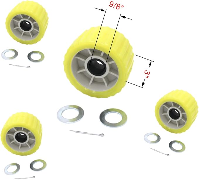 3" Width x 5" OD Boat Trailer Poly Ribbed Wobble Rollers Mounting Hole Diameter 1-1/8 inch